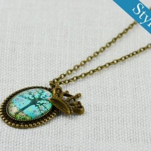 Bronze Oval Tree Cabochon Necklace 4