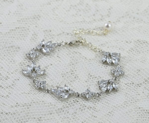 Cubic Zirconia Rhodium Silver Bridal Wedding Bracelet 5