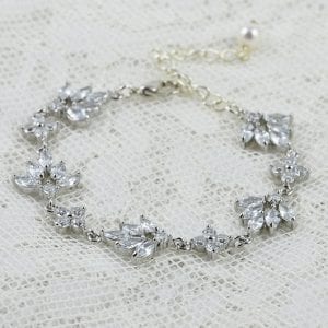 Cubic Zirconia Rhodium Silver Bridal Wedding Bracelet 1