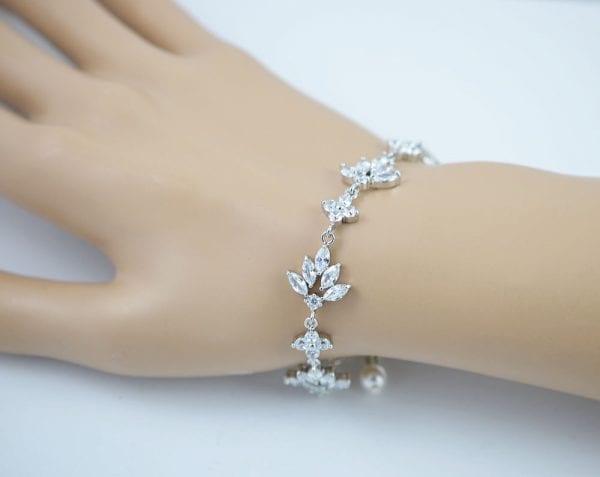 Cubic Zirconia Rhodium Silver Bridal Wedding Bracelet 3