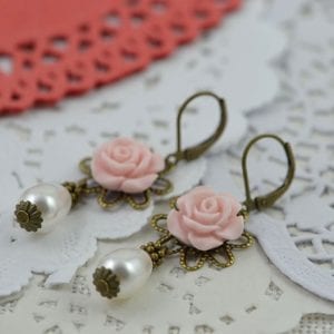 Charming Pale Pink Lucite Flower Swarovski Earrings 59