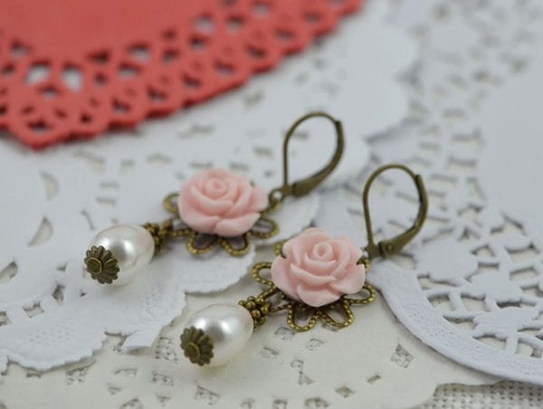 Charming Pale Pink Lucite Flower Swarovski Earrings 1