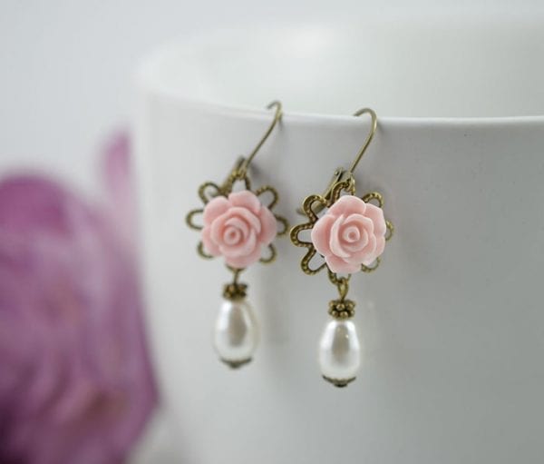 Charming Pale Pink Lucite Flower Swarovski Earrings 6
