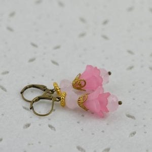 Pink Lucite Flower Dangle Earrings - Gold Plated 3
