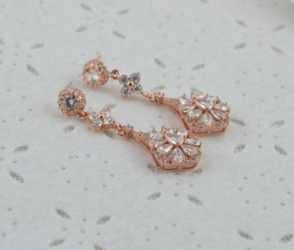 Rose Gold Teardrop CZ Wedding Earrings Jewellery 52