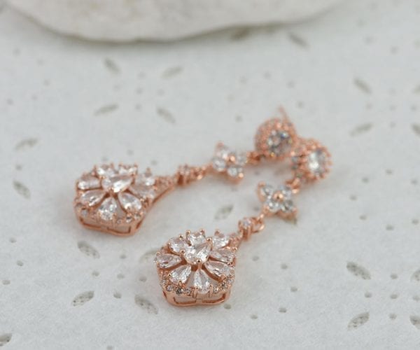 Rose Gold Teardrop CZ Wedding Earrings Jewellery 54
