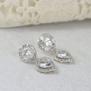 Cubic Zirconia Silver Bridal Earrings - Love Heart 56