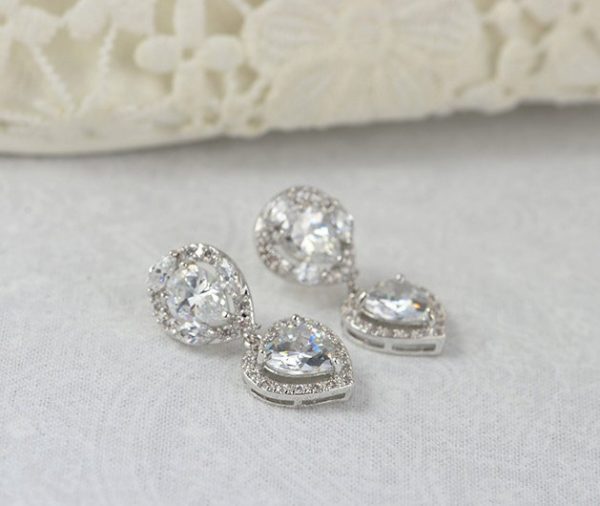 Cubic Zirconia Silver Bridal Earrings - Love Heart 54