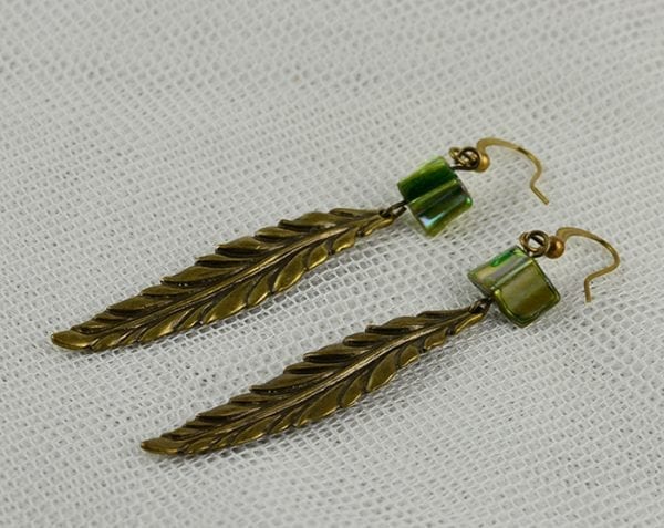 Leaf & Shell Bead Bronze Dangling Long Metal Earrings Jewelry 53