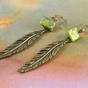 Leaf & Shell Bead Bronze Dangling Long Metal Earrings Jewelry 54