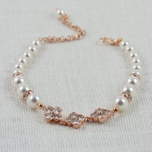 Rose Gold Swarovski Pearls Wedding Bracelet 56