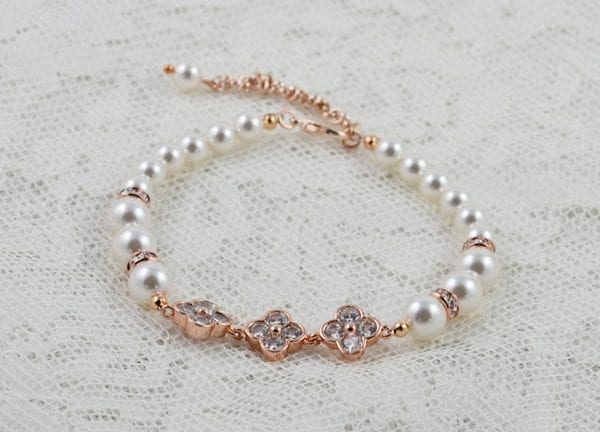 Rose Gold Swarovski Pearls Wedding Bracelet 52