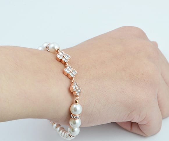 Rose Gold Swarovski Pearls Wedding Bracelet 53