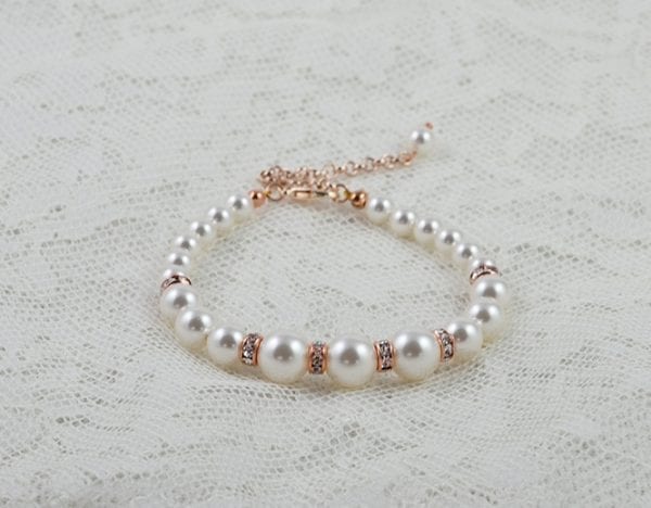 SWAROVSKI Pearl Rose Gold Bracelet with Czech crystal Spacers Bridal Brac 53