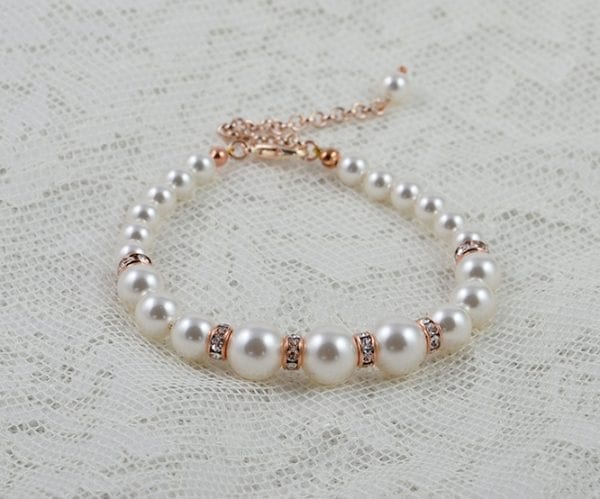 SWAROVSKI Pearl Rose Gold Bracelet with Czech crystal Spacers Bridal Brac 4
