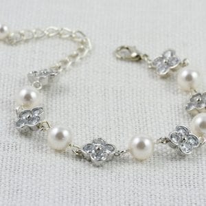 Swavorski Wedding Bridal Bracelet - Rhodium Set Zirconia, Pearls 52