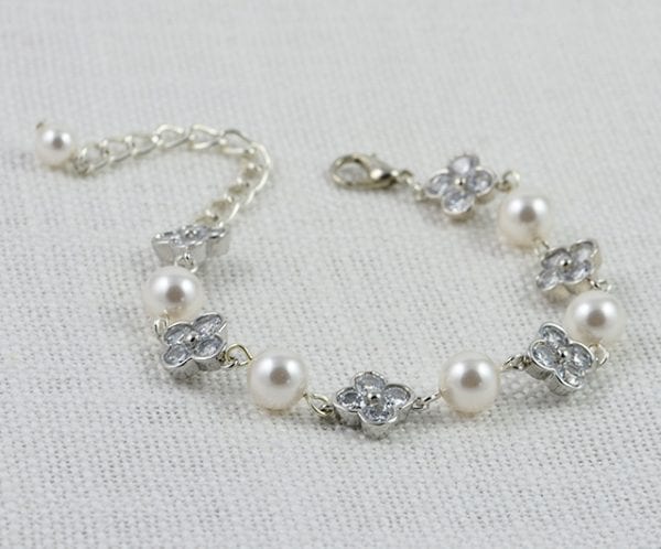 Swavorski Wedding Bridal Bracelet - Rhodium Set Zirconia, Pearls 2