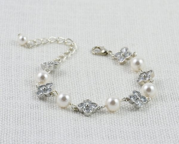 Swavorski Wedding Bridal Bracelet - Rhodium Set Zirconia, Pearls 53