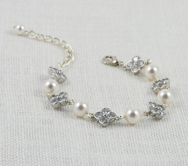 Swavorski Wedding Bridal Bracelet - Rhodium Set Zirconia, Pearls 4