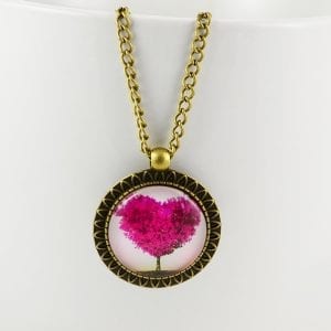 Pink Heart Pendant Cabochon Necklace 23