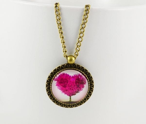 Pink Heart Pendant Cabochon Necklace 51
