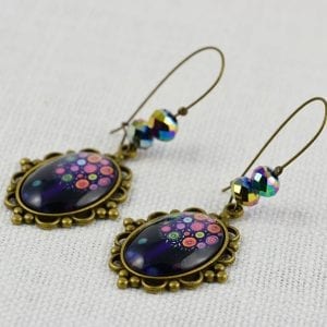 Purple Floral Glass Cabochon Earrings 52