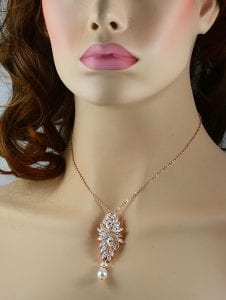 Silver Crystal Drop Bridal Necklace - Cubic Zirconia, Simple, Wedding Necklace 1