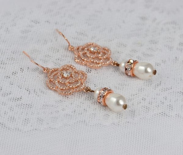 Swarovski Rose Gold Teardrop Earrings - Cubic Zirconia, Pearl 6
