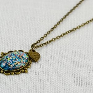 Turquoise Glass Cabochon Necklace - Antique Bronze 55