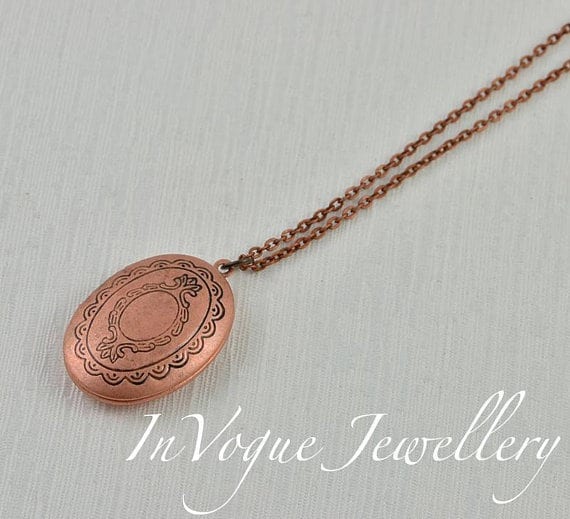 Personalised Initial Antique Copper Locket Necklace 58