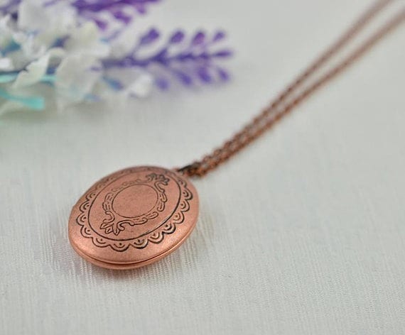 Personalised Initial Antique Copper Locket Necklace 7