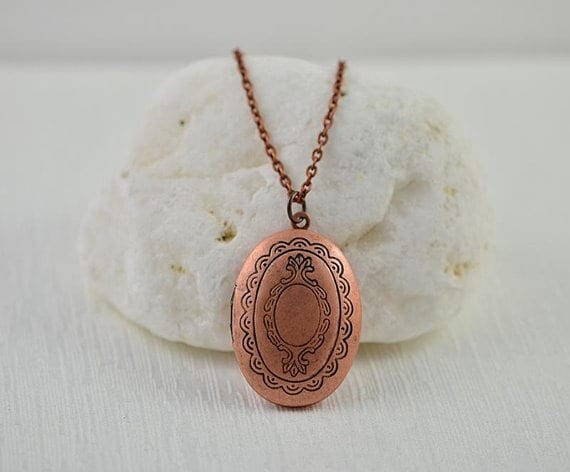 Personalised Initial Antique Copper Locket Necklace 56