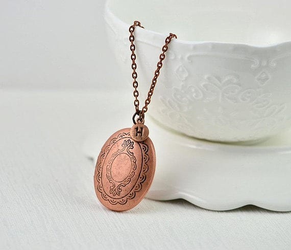 Personalised Initial Antique Copper Locket Necklace 55