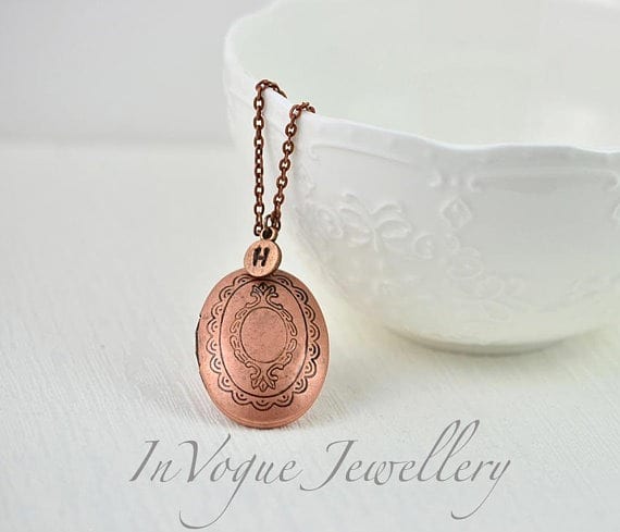 Personalised Initial Antique Copper Locket Necklace 3