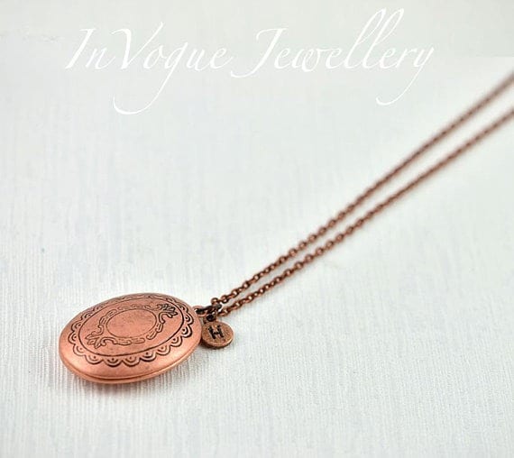Personalised Initial Antique Copper Locket Necklace 2