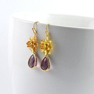Amethyst Flower Chandelier Earrings - Gold, Bridesmaids, Drop 5