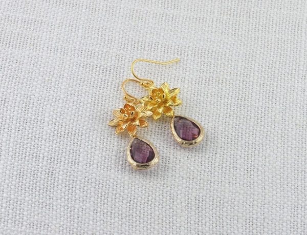 Amethyst Flower Chandelier Earrings - Gold, Bridesmaids, Drop 54