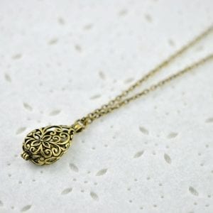 Antique Bronze Drop Filigree Necklace - Teardrop, Dainty, Minimalist 52
