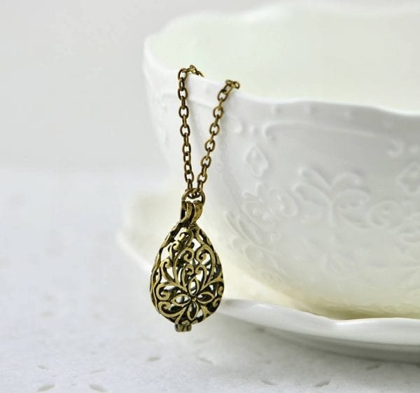 Antique Bronze Drop Filigree Necklace - Teardrop, Dainty, Minimalist 2