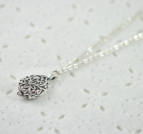 Antique Silver Drop Filigree Necklace - Teardrop, Simple, Dainty, Minimalist 53