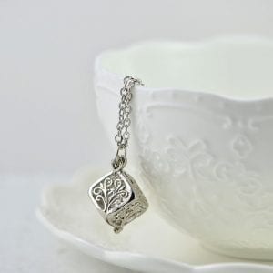 Antique Silver Square Necklace - Filigree Box, Dainty, Minimalist, Everyday 55