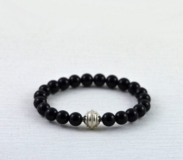 Black Onyx Gemstone Beaded Bracelet - Sterling Silver, Simple, Gothic 3