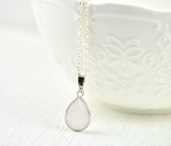 Blush Pink Czech Crystal Necklace - Silver, Teardrop, Bridesmaids