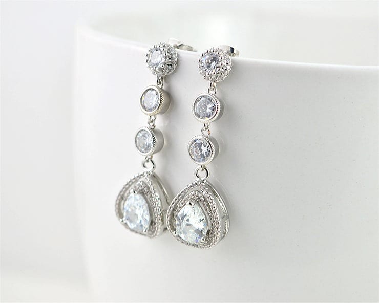 Buy White Clear Rhinestone Dangle Earrings Statement Crystal Drop Earrings  Wedding Bridal Rectangle Dangling Earrings for Women Girls at Amazon.in