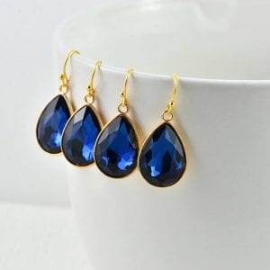 Bridal Gold Drop CZ Earrings - Crystals, Sapphire, Minimalist Wedding Earrings 3