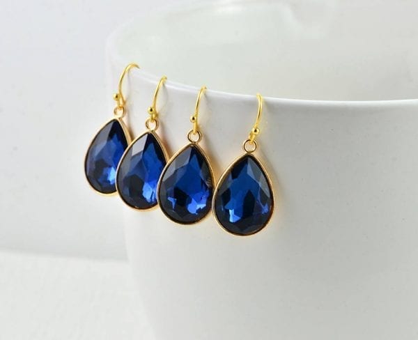 Bridal Gold Drop CZ Earrings - Crystals, Sapphire, Minimalist Wedding Earrings 51