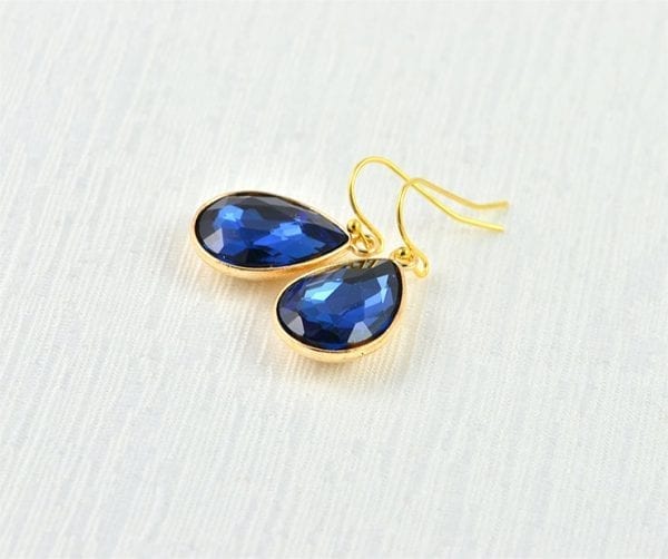 Bridal Gold Drop CZ Earrings - Crystals, Sapphire, Minimalist Wedding Earrings 52