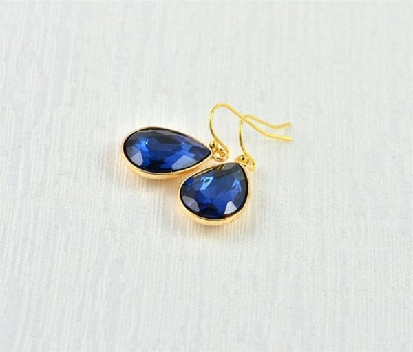 Bridal Gold Drop CZ Earrings - Crystals, Sapphire, Minimalist Wedding Earrings 53