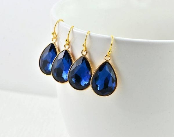 Bridal Gold Drop CZ Earrings - Crystals, Sapphire, Minimalist Wedding Earrings 54