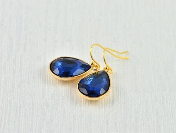 Bridal Gold Drop CZ Earrings - Crystals, Sapphire, Minimalist Wedding Earrings 55